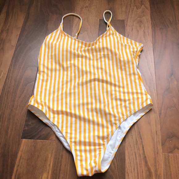 💛🤍 Yellow and white striped one piece bathing suit - Picture 1 of 3